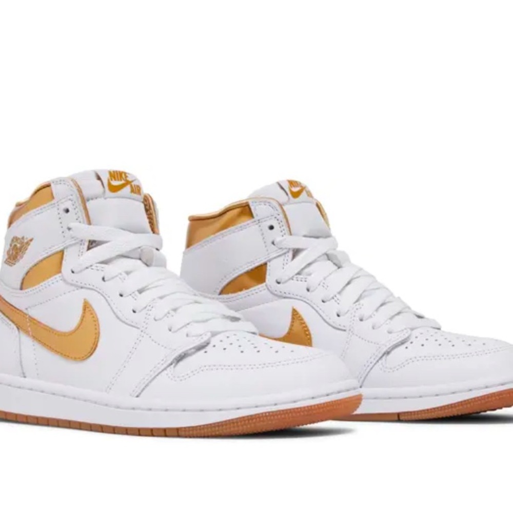 Jordan White and Gold High-Top Sneakers